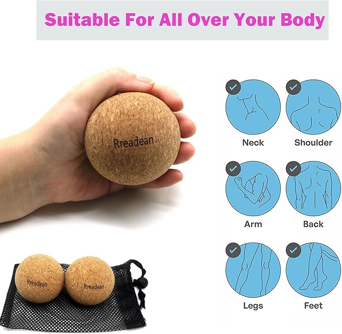 Cork Massage Balls for Fascia Release After Exercise, Yoga,Trigger Point Therapy, Relax Muscles, and Relieve Stress,Set of 2 Classic 2.4 Inch Cork Massage Balls
