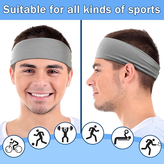9 pcs Sweatbands for Men Workout Sport Headbands for Men Camo Headband Sweat Absorbing Headband Wide Sweatband for Head Basketball Football Cycling Running Yoga, 4.7 x 9.8 Inch