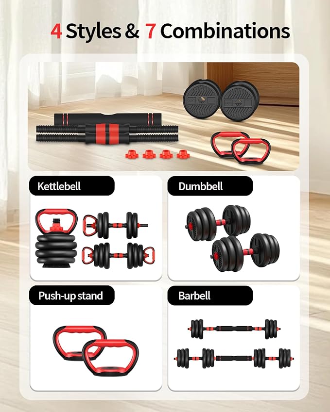 Adjustable Dumbbells,20/30/40/60/80lbs Free Weight Set with Connector, 4 in1 Dumbbells Set Used as Barbell/Kettlebells/Push up Stand, Fitness Workout Equipment for Home Gym for Youth,Women/Men