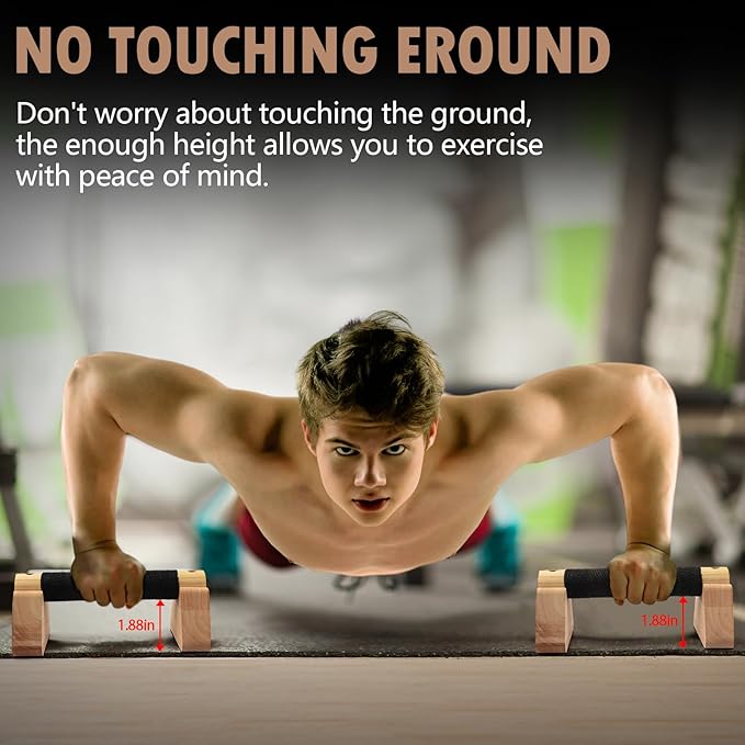 Wooden Parallettes Push Up Bars, 2 PCS Wood Calisthenics Bars with Non-Slip Base, Pushup Handles for Floor Home Fitness, Workout Equipment for Men and Women Strength Training