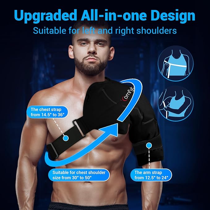 Comfytemp Shoulder Ice Pack Rotator Cuff Cold Therapy Wrap, Ice Packs for Injuries Reusable Gel, Instant Compression for Shoulder Pain Relief, Surgery Recovery Gifts (Large), Black