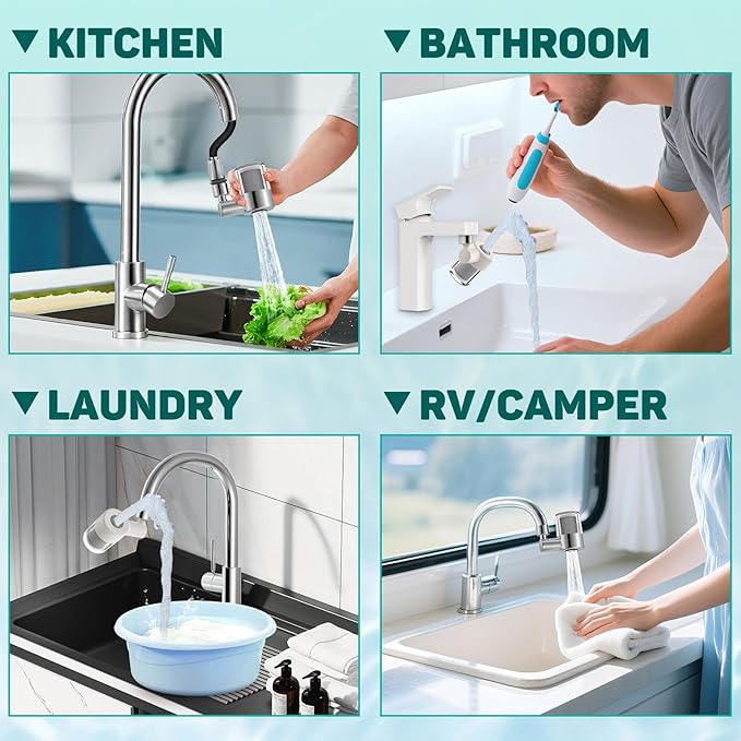CECEFIN Swivel Water-Filter for Sink-Faucet - Faucet Mount Water Filtration System, Carbon Purifier Reduces 99% Chlorine, Last 528 Gallons Tap Water, Fits Most Pull Out Kitchen/Bathroom/RV Faucets
