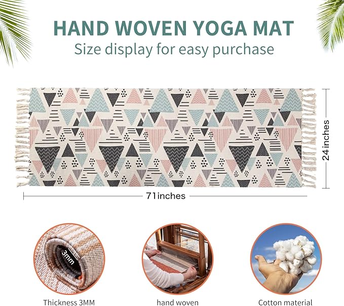 Cifupy Handmade Organic Yoga Mat made with Organic Cotton Yoga Mat - Non Slip Hand-Woven Foldable Yoga Rug Provides Excellent Comfort, Traction & Support for Indoor & Outdoor Use - 24 x 72 Inches