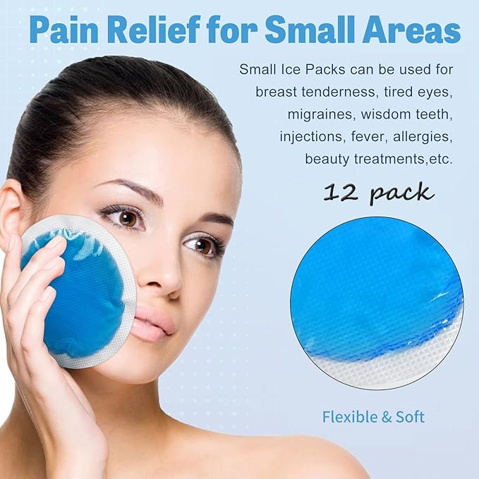 Tutmyrea Reusable Soft Small Ice Packs - 12 Pack Cold Compress for Injuries, Eyes, Face, Breast, Allergies, Small Wounds