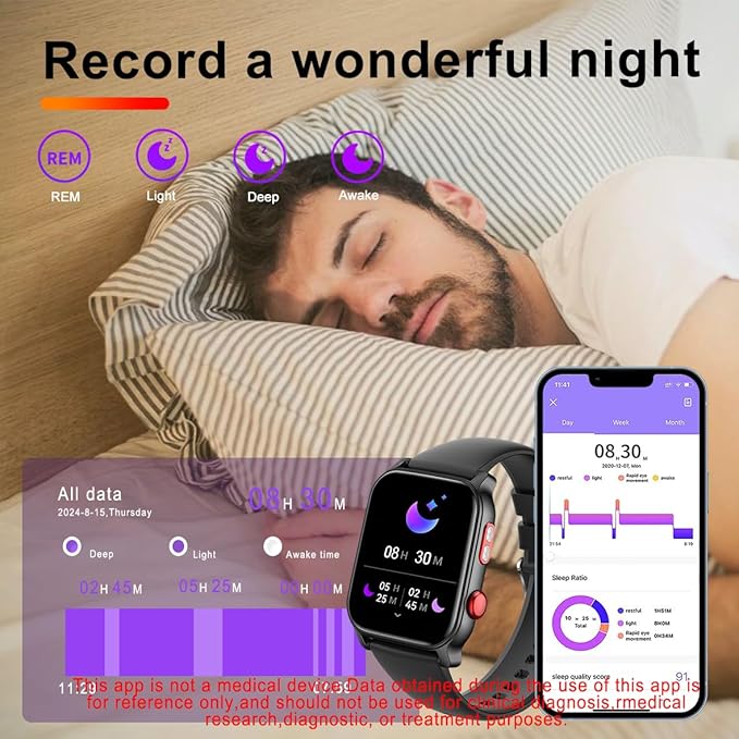 QTLLBT 9 Languages Translation Watch Smart Watch Bluetooth Call (Answer/Make Calls) Fitness Tracker IP68 Waterproof 100+ Sports Heart Rate Sleep Android iPhone Men and Women Smart Watch (Black)