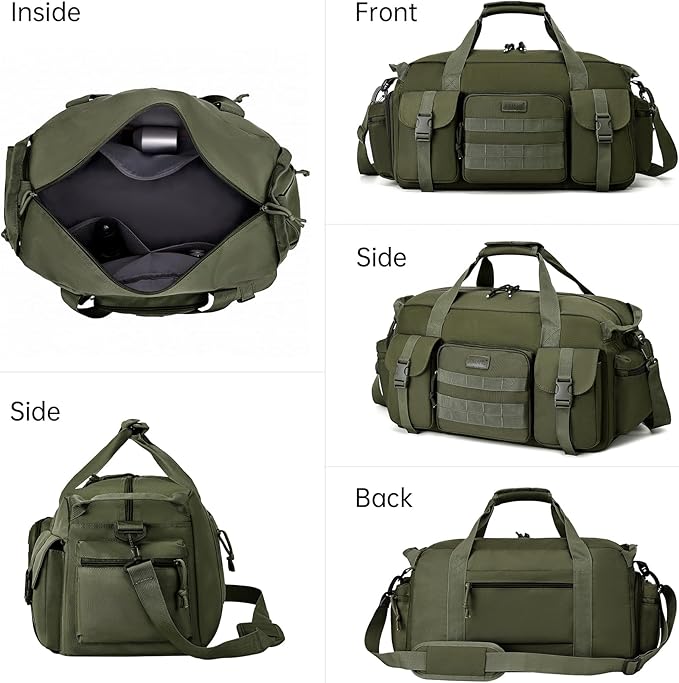 Duffle Bag for Men Women, Gym Bags & Tactical Duffle Bag with Shoe Compartment, Weekender Overnight Bag for Travel Workout, ArmyGreen