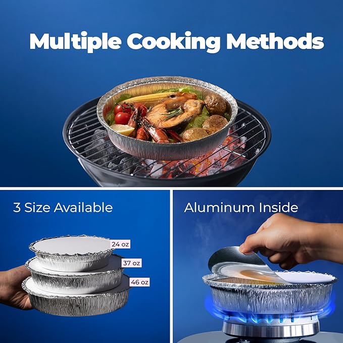 Fit Meal Prep 50 Pack 7” Round Aluminum Foil Pans with Lids, Pie Tins Disposable 7 inch with Lids, Take Out Containers, Freezer Oven Safe Aluminum Baking Pans for Storing, Cooking, Storage, Reheating