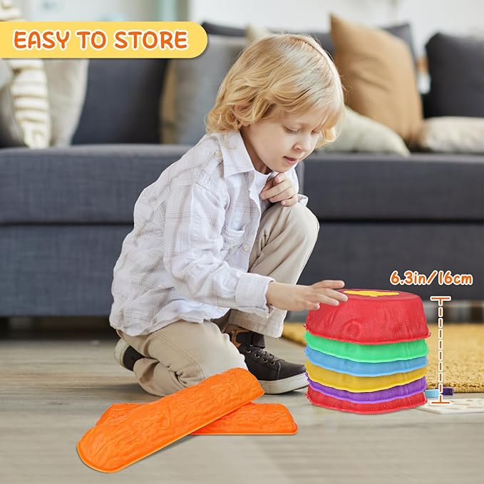 deAO Balance Stepping Stones for Kids,8 Pcs Non-Slip Toddler Balance Stepping Stones,Coordination Skills Game Toys Obstacle Courses Sensory Toys for Toddlers 3+ Outdoor Indoor Play