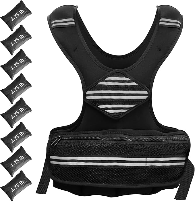 Adjustable Weighted Vest for Men & Women, Body Weight Vest with Reflective Stripe and Mesh Pocket, Workout Gear for Walking, Jogging and Strength Training