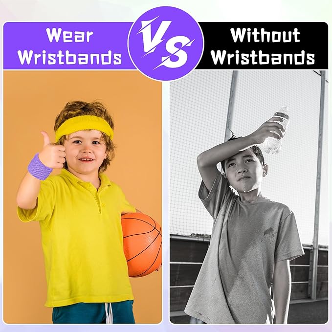 Leyndo 72 Pcs Wrist Sweatbands Bulk for Kids Field Day Cotton Terry Sweat Bands Sports Fan Wristbands Kids for Summer Camp Student Football Team Competition Party
