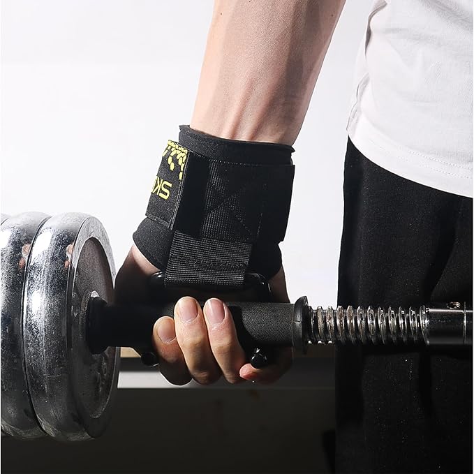 SKDK Cotton Hard Pull Wrist Lifting Straps Grips Band-Deadlift Straps with Neoprene Cushioned Wrist Padded and Anti-Skid Silicone - for Weightlifting, Bodybuilding, Xfit, Strength Training