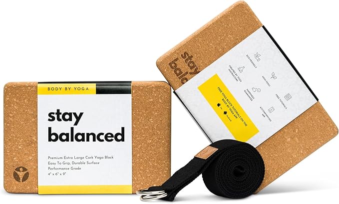 Premium Cork Yoga Blocks - Extra Large Yoga Block 2-Pack or Extra Tall 1-Pack for Inflexible Yogis | Natural, High-Density Cork for Superior Support & Stability | Optional Yoga Strap & Gift Box