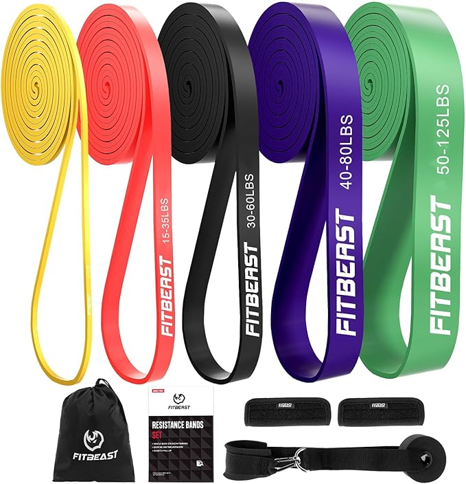 FitBeast Resistance Bands Set, 6 Different Levels, Pull Up Assist Bands for Strength Training, Crossfit, Powerlifting, Muscle Toning, Yoga, Mobility Exercises, Rehabilitation, Full-Body Workout