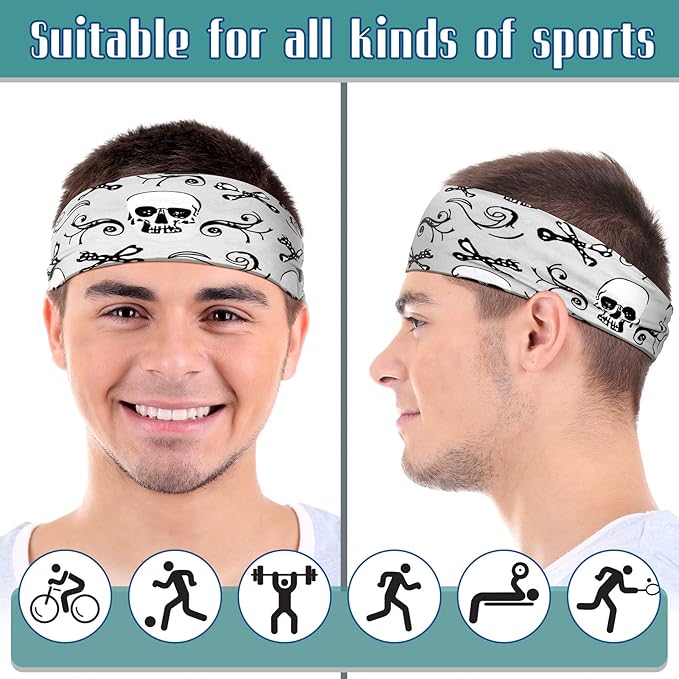 9 pcs Sweatbands for Men Workout Sport Headbands for Men Camo Headband Sweat Absorbing Headband Wide Sweatband for Head Basketball Football Cycling Running Yoga, 4.7 x 9.8 Inch
