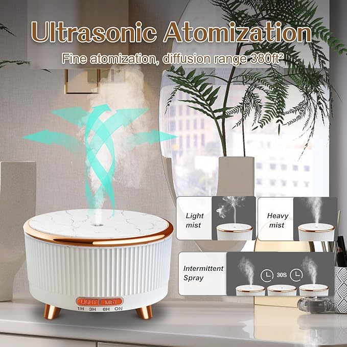 Essential Oil Diffusers for Home 500ml,Aromatherapy Diffusers for Essential Oils Large Room with 7 Colors Lights & 3 Mist Mode Waterless Auto Off,Cool Mist Humidifiers for Decor,White