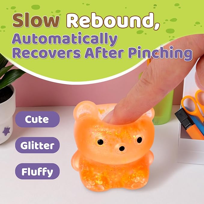 12Pack Fidget Toys Squishy ,Cute Bear Squeeze Ball , Stress Balls for Stress Relief,Pull Stretch Classroom Prize Party Favors Toys for Kids