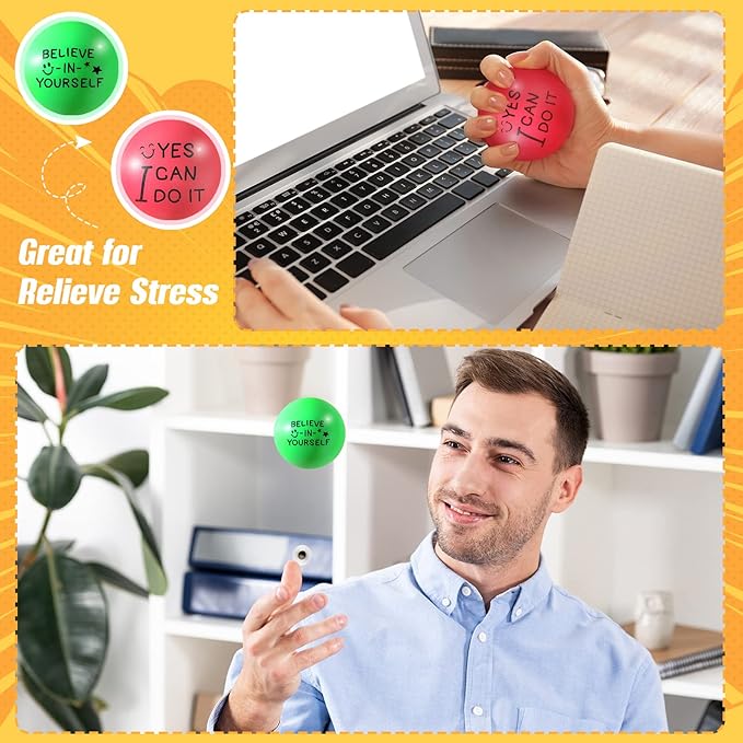 Wettarn 60 Pcs Motivational Stress Balls for Adults with Drawstring Bag 1.97" Inspirational Encouraging Anxiety Stress Relief Foam Ball with Quote Hand Exercise Squeeze Accessory(Bright Colors)