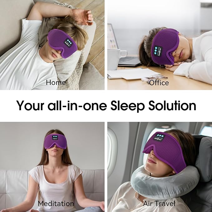 MUSICOZY White Noise Sleep Mask Headphones with 16 Soothing Sounds, Bluetooth Sleep Mask 3D Wireless Music Sleeping Headphones for Side Sleeper