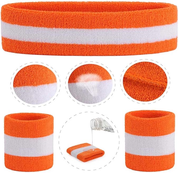 ONUPGO 6 Pieces Sweatbands Set - Sports Headbands Wristbands for Men & Women,Cotton Terry Cloth Sweatband for Tennis,Basketball,Gym,Working Out - Moisture Wicking Elasticity