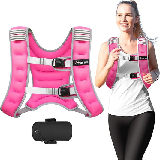 Fragraim Weighted Vest for Women Men - 8lb/10lb/12lb/16lb/22lb/25lb/30lb Weight Vest with Reflective Stripe, Detachable Phone Pouch, Ideal for Walking, Strength Training, Running, Workout, Cardio