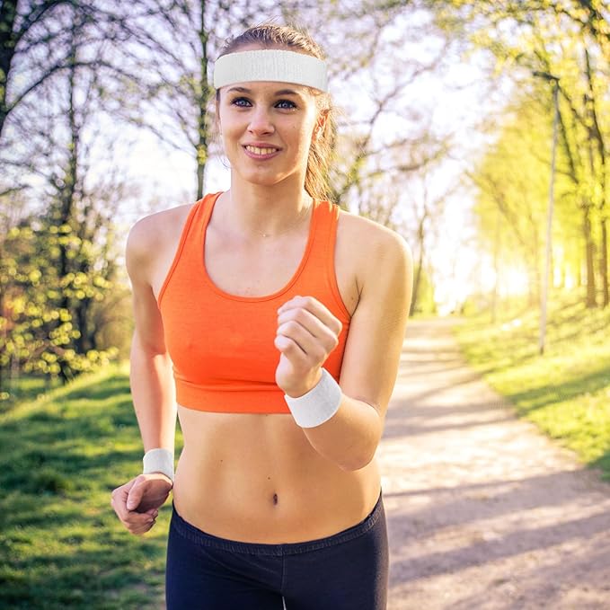 Civaner 12 Pcs 80s 90s Sweatbands Neon Headbands Wristbands for Men Women Party Sports Cotton Headbands Terry Cloth Athletic Sweat Bands for Tennis Football Gym Workingout Accessories