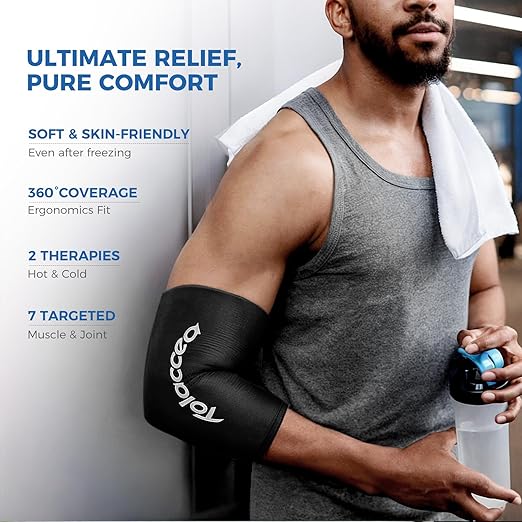 Elbow and Knee Ice Pack - Cold Ice Sleeve with Reusable Gel & Cold Therapy Compression for Knee, Shin Splints, Calf Strain, Flexible Ice Pack for Tennis Elbow, Tendinitis (Medium (Pack of 1), Black)
