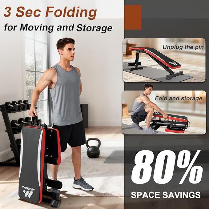 Adjustable Weight Bench for Home Gym, 700LBS Weight Capacity Incline Decline Flat Utility Workout Bench with Fast Folding for Full-Body Strength Training