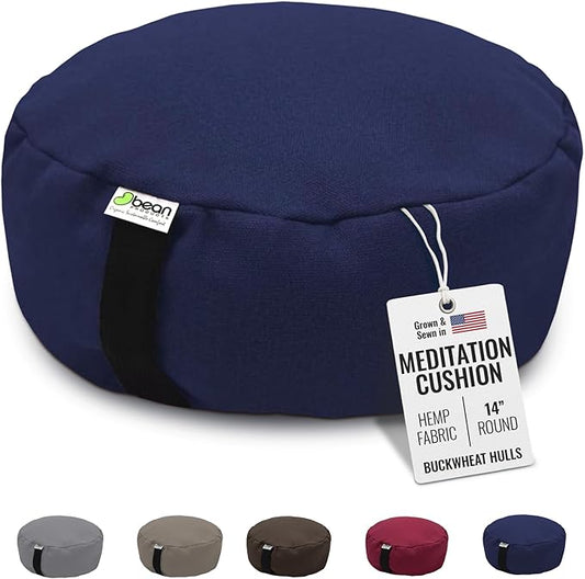 Bean Products Hemp Zafu Meditation Cushion for Sitting on Floor, Hemp Yoga Pillow, Zafu Meditation Pillow, Zen Seiza Kneeling Prayer Pad Support - Made in USA - Round Blueberry