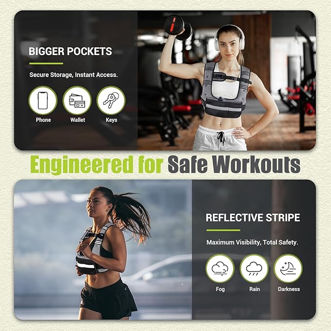 Adjustable Weighted Vest for Women,6-12lb U-Shaped Weight Vest with 6 Iron Sand Bags,Rucking Vest with Extended Shoulder Pads & Plus Pockets for Running, Walking and Strength Training