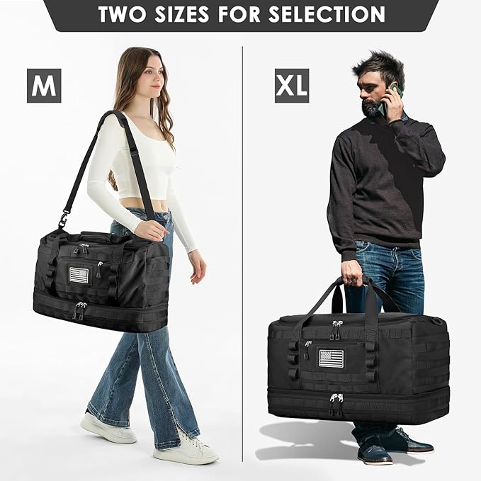 ETRONIK Travel Bag for Men Women, Gym Bag & Tactical Duffle Bags for Travel, Carry on with Toiletry Bag and Shoe Compartment, Weekender Overnight Trip with Wet Pocket for Workout Medical, Black