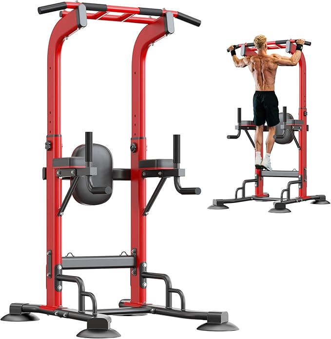 SogesHome Pull Up Bar and Dip Station, Heavy Duty Adjustable Home Gym Equipment for Strength Training, Multifunctional Workout Bar with Resistance Bands – Full Body & Core Exercise