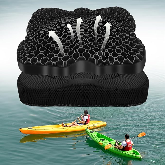 Kayak seat Cushion Waterproof Kayak seat Cushion Kayak Fishing Accessories Waterproof Gel Boat seat Cushion Anti Slip Coccyx Sciatica Relief Double-Layer Gel Cushion Design Thickened