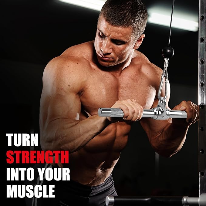 V-Shaped Bar Straight Rotating Bar Curl LAT Pull Down Bar D Handle Double D Row Handle LAT Pulldown Attachments Cable Machine Attachment for Home Gym