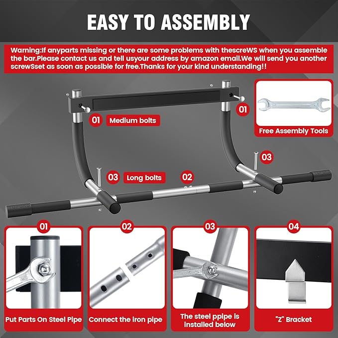 TOPOKO Upgrade Pull Up Bar for Doorway - Max Capacity 440 lbs, Portable Upper Body Workout Bar for Strength Training
