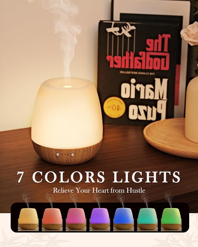 Glass Essential Oil Diffuser, 180ml Ultrasonic Aroma Diffuser for Essential Oil Large Room, Auto-Off Timer & Night Light with 7 Mood Lights, Quiet, Air Diffusers for Home Bedroom Office, Gift Idea