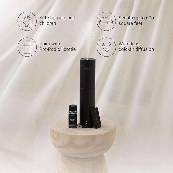 Hotel Collection-Studio Pro Essential Oil Diffuser-600 sq ft Coverage-Cordless & Portable with Remote-Cold-Air Diffusion Technology-Air Freshener-Black-Works Exclusively with Pro Pod Bottles