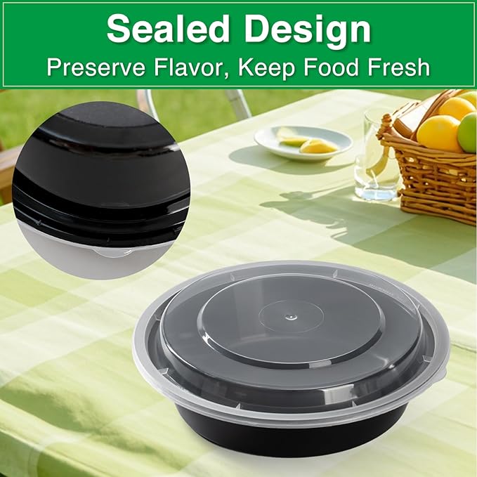 Meal Prep Containers Reusable 10 Pack-23 oz Food Storage Containers with Lids To Go Food Containers Takeout, Microwave Dishwasher Freezer Safe, Stackable, BPA Free, Plastic (Black)