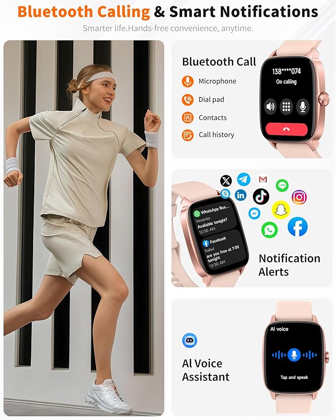 Smart Watch for Men Women Bluetooth Call, 1.85" HD Touch Screen AI Voice Smartwatch, Fitness Tracker with Sleep/Heart Rate Monitor, IP68 Waterproof, 100+ Sports Modes for Android & iOS