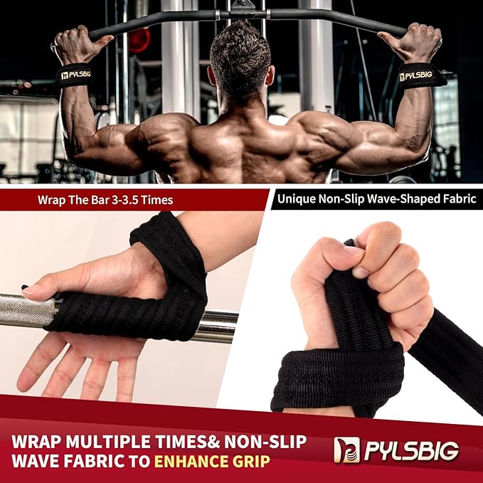 Gym Lifting Straps for Weightlifting, Bodybuilding, Powerlifting & Deadlift - 4mm Padded Neoprene Wraps, Nylon Non-Slip Wave-Shaped Fabric - Extra Wrist Support for Men & Women, 24inch
