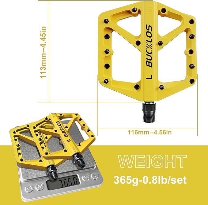 BUCKLOS Mountain Bike Pedals MTB Pedals Flat, Adult Bicycle Road Bike Large Platform Nylon Non-Slip Pedal for Gravel Bike/Hybrid Bike 9/16"