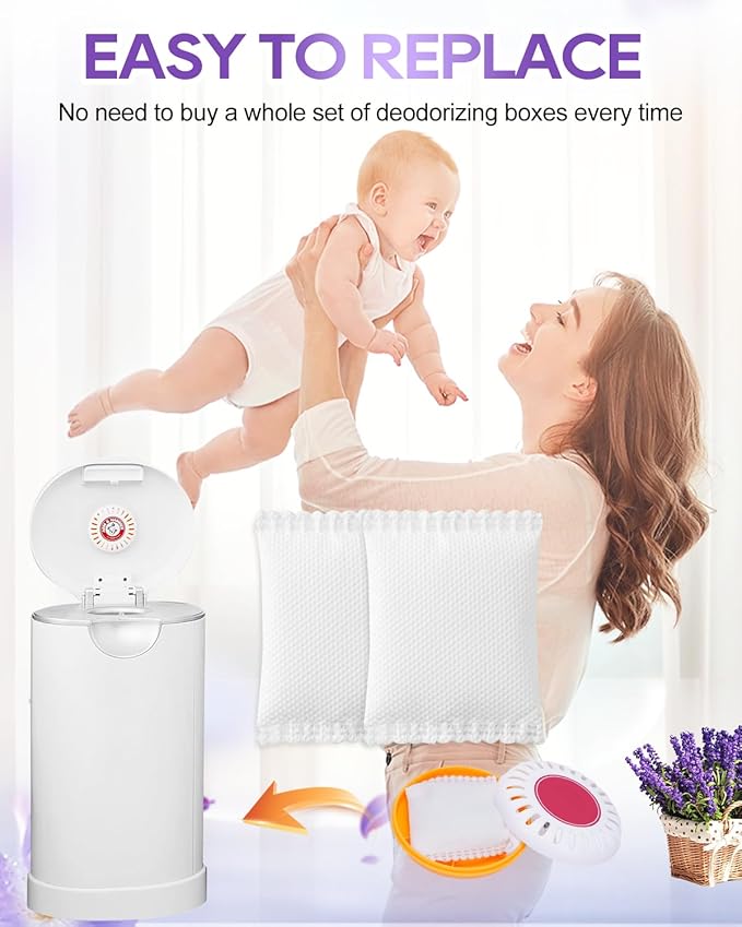 Diaper Pail Deodorizer Odor Absorber Compatible with Munchkin Arm and Hammer Diaper Pail, Lavender Scented Diaper Pail Odor Eliminator for Munchkin Nursery Fresheners, 8 Pack