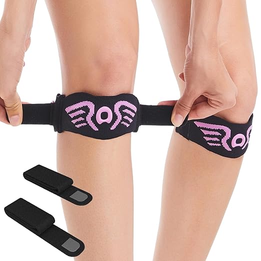2 Pack Patella Knee Strap Band for Knee Pain Knee Support Patella Stabilizer Braces Tendon Ergonomic Silicone Pad (with 2 adjustable straps, one long & one short)