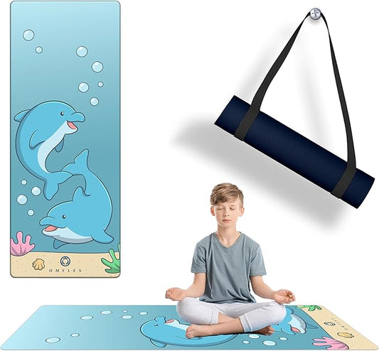 Premium Kids Yoga Mats/Exercise Mats/Play Mats with Carrying Strap – 60"x24" Non-Slip Mats with Fun Prints for Children – 3mm Thick, Dolphins, Car, and Supergirl Designs – SGS & CE Certified, PVC-Free