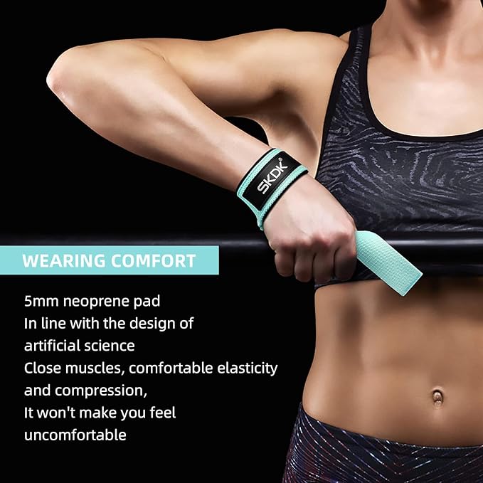 SKDK Cotton Hard Pull Wrist Lifting Straps Grips Band-Deadlift Straps with Neoprene Cushioned Wrist Padded and Anti-Skid Silicone - for Weightlifting, Bodybuilding, Xfit, Strength Training