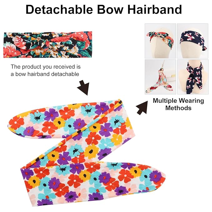 DRESHOW 8 Pack Adjustable Knotted Headbands Cotton Elastic Non Slip Hair Bands Floral Yoga Headbands for Women and Girls