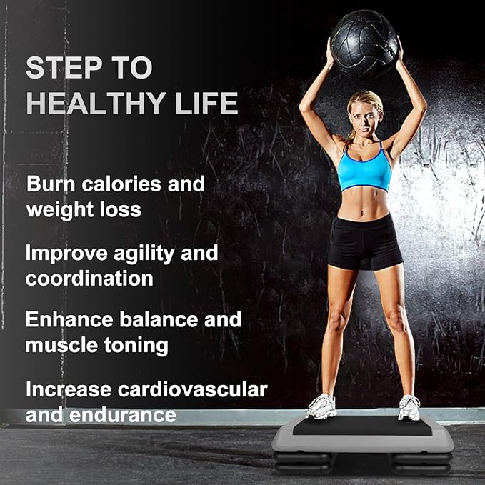 4''-6''-8''Adjustable Aerobic Stepper w/4 Risers Health Workout Step Platform for Sports & Fitness