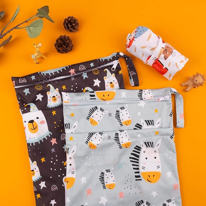 babygoal Wet Dry Bags for Baby Cloth Diapers, Washable Travel Bags, Beach, Pool, Gym Bag for Swimsuits & Wet Clothes with Two Zippered Pockets 3 Pack, 3LN26