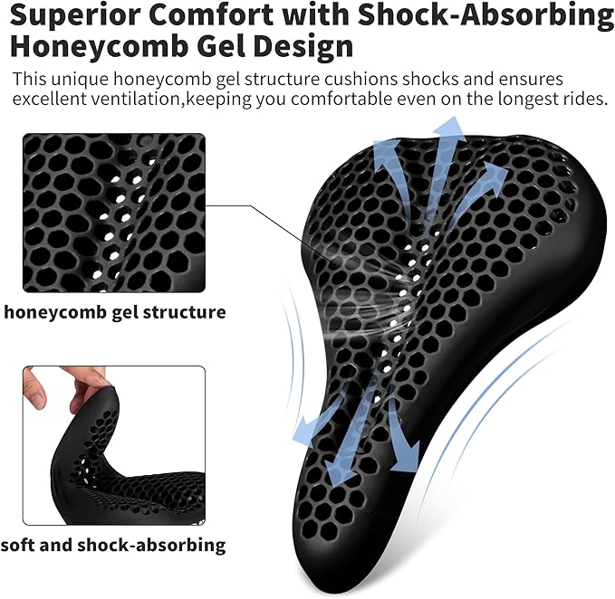 DAWAY Comfortable Bike Seat Cover - Silicone Gel & Memory Foam Padded Bike Seat Cushion for Men Women - Soft Bicycle Saddle Cover for Peloton, Stationary Exercise, Mountain Road Bikes - XL/Large/Small