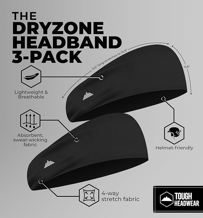 Tough Headwear Sport Headbands for Men - Workout Headbands for Women - Running Headband -Tennis Athletic Sweatband