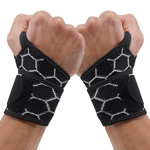Sport Slim Wrist Wrap - Wrist Brace for Carpal Tunnel Relief, Neoprene-Free Compression Wrist Support for Workout, Adjustable Wrist Guards Fit Right Left Hand(Black, 2 Pack)